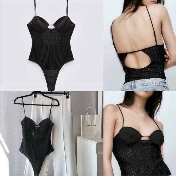 Zara Tops - NWT Zara Strappy lace  bodysuit black size M